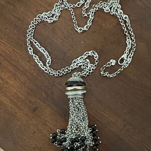 Brighton New Neptune Rings two tone Silver and Black Tassel Necklace